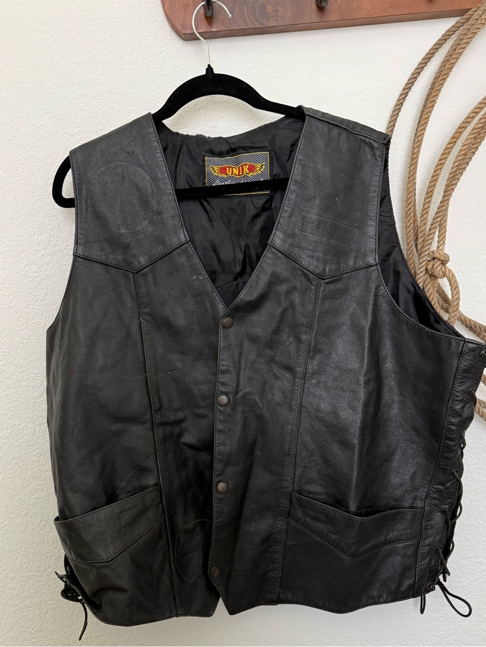 Unik Black Leather Vest with Lace-Up Sides